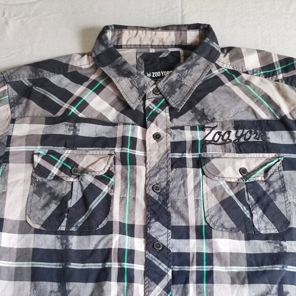 Zoo York casual button down shirt men's size XXL grey plaid long sleeve slim fit - Picture 2 of 11